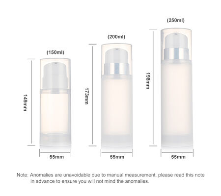 بطری پمپ بدون هوا 150ml 200ml 250ml/PP بطری پمپ لوشن شفاف برای بسته بندی آرایشی