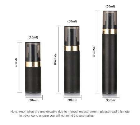بطری بدون هوا سیاه 15ml 30ml 50ml بطری های آرایشی بدون هوا پلاستیکی